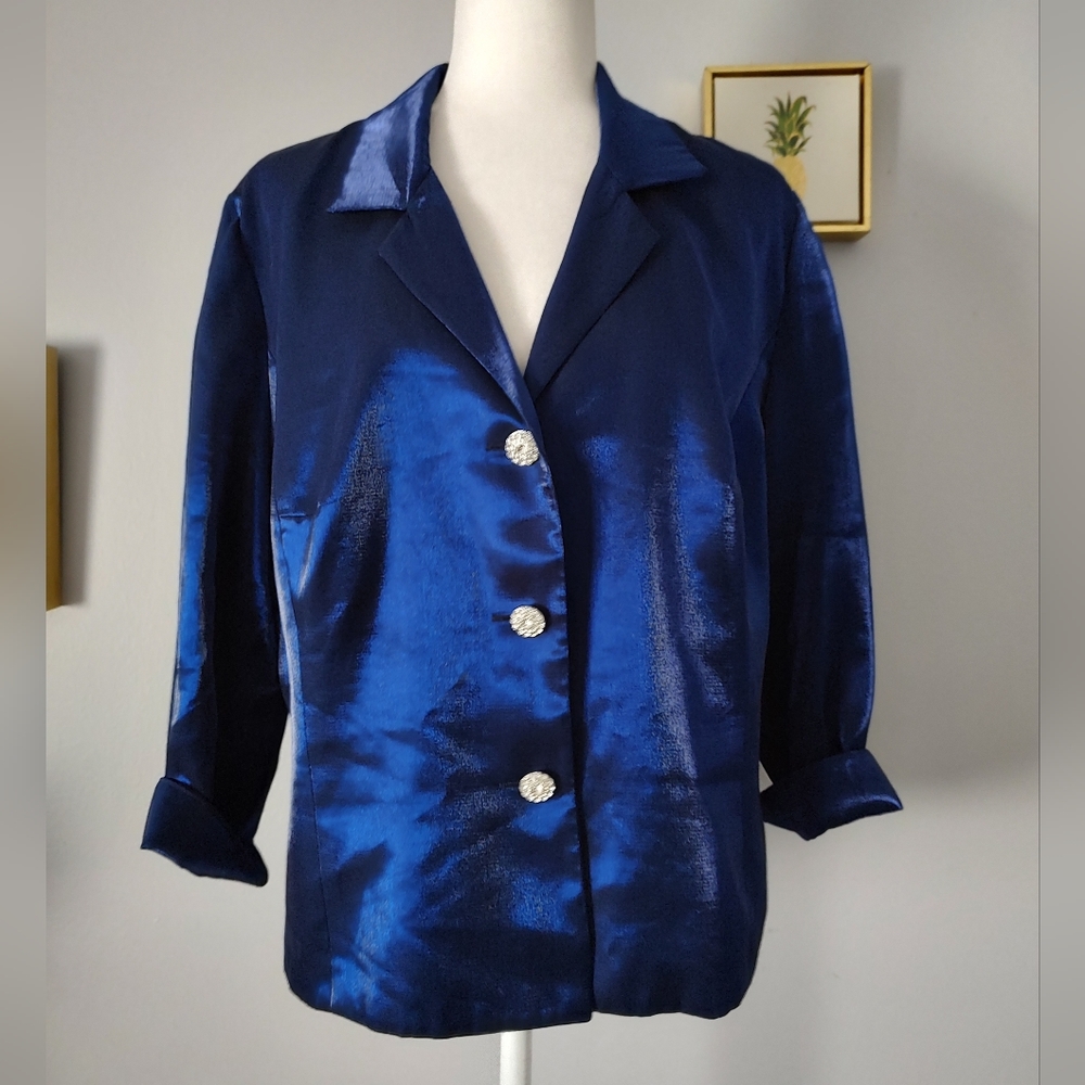 Blazer JR Nites by Carol Lin   Large Nigh Blue Metallic Vintage Buttons Front